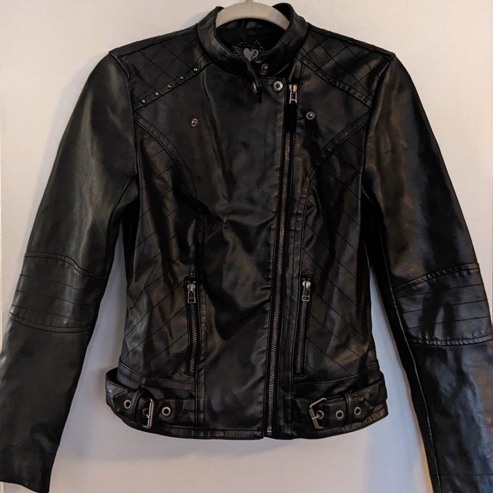 Buffalo David Button black faux leather moto jacket